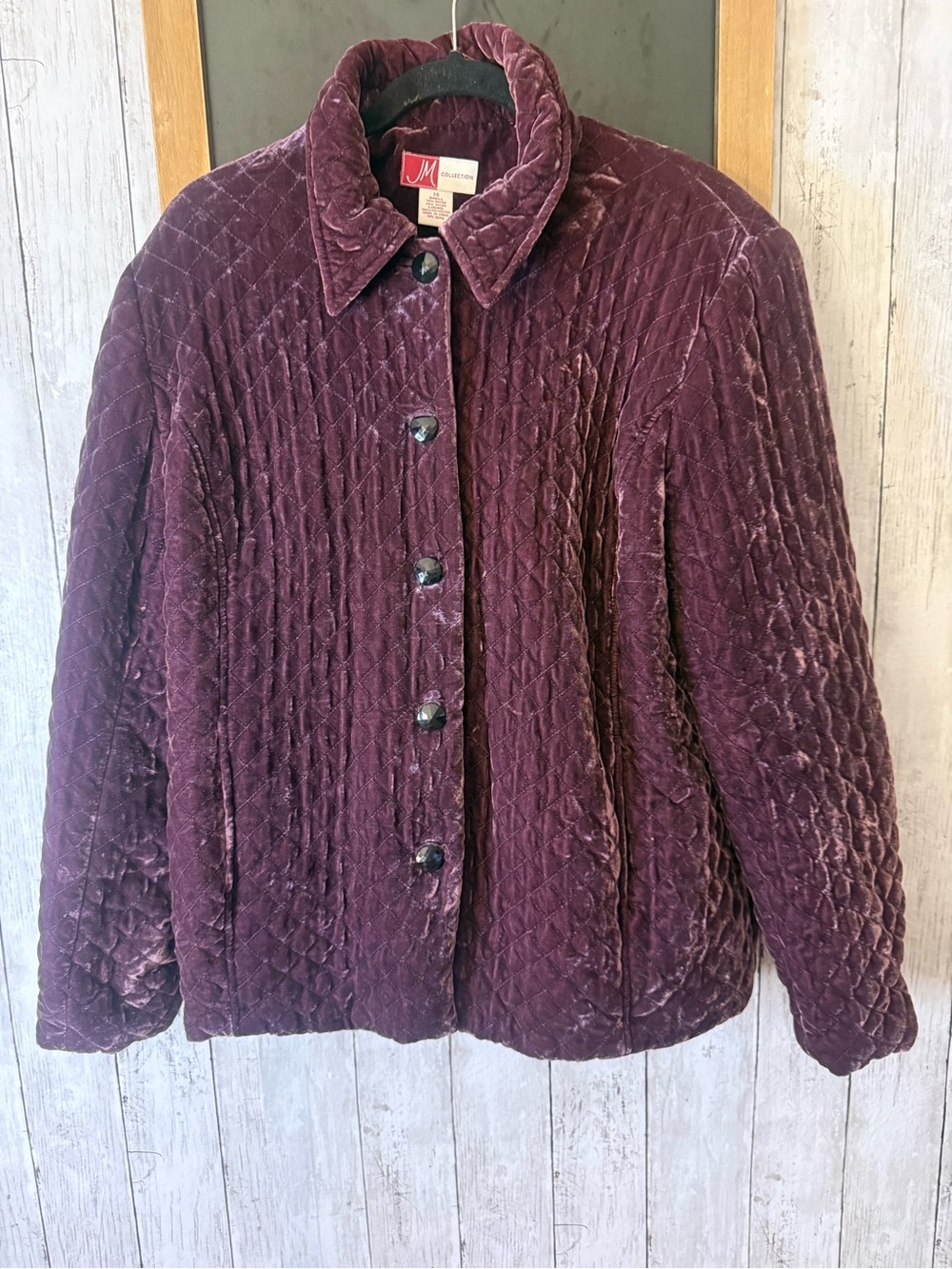 Vintage JM Collection Sz 14 Crushed Quilted Wine button jacket